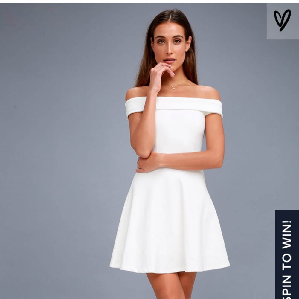 Lulu’s off-the-shoulder White Skater Dress